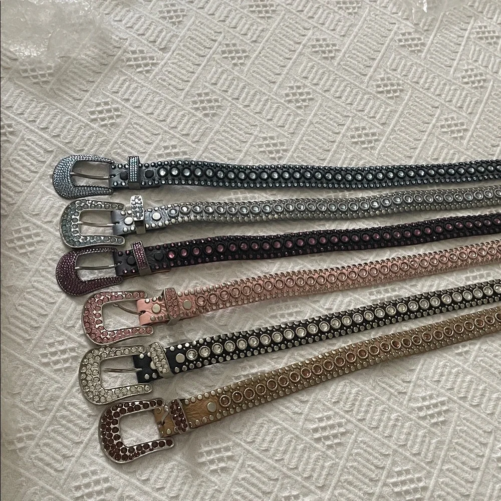 2 Kippys Leather Swarovski Cowgirl Black Brown Crystal Studded Belts 30 small